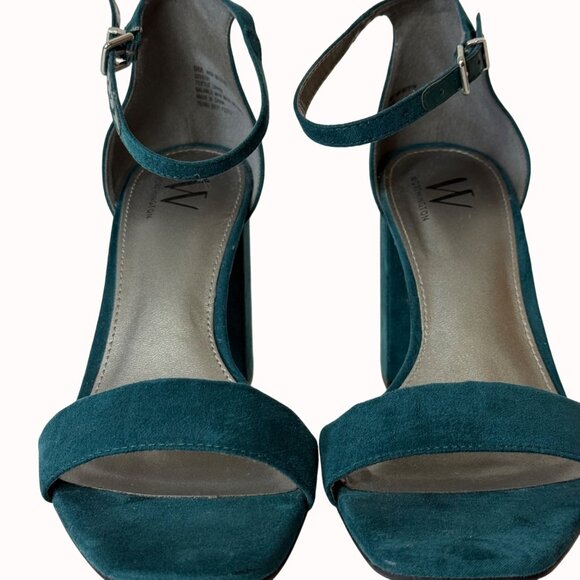Worthington Teal Block Heel Sandals 9M Open Toe Ankle Strap Suede Dress Shoes - Picture 13 of 16